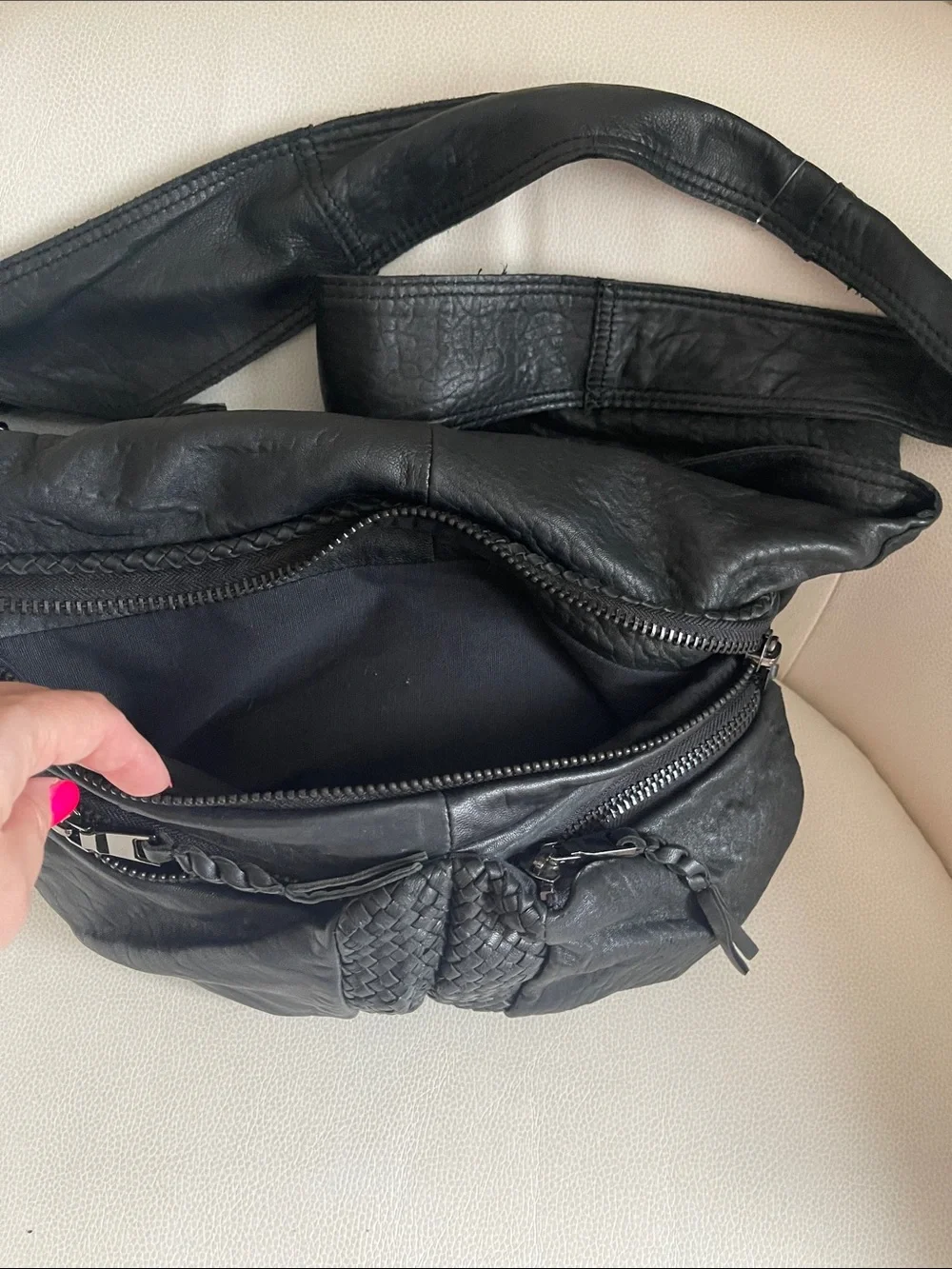 7chi Black Super Soft Leather Crossbody Sling Bag
